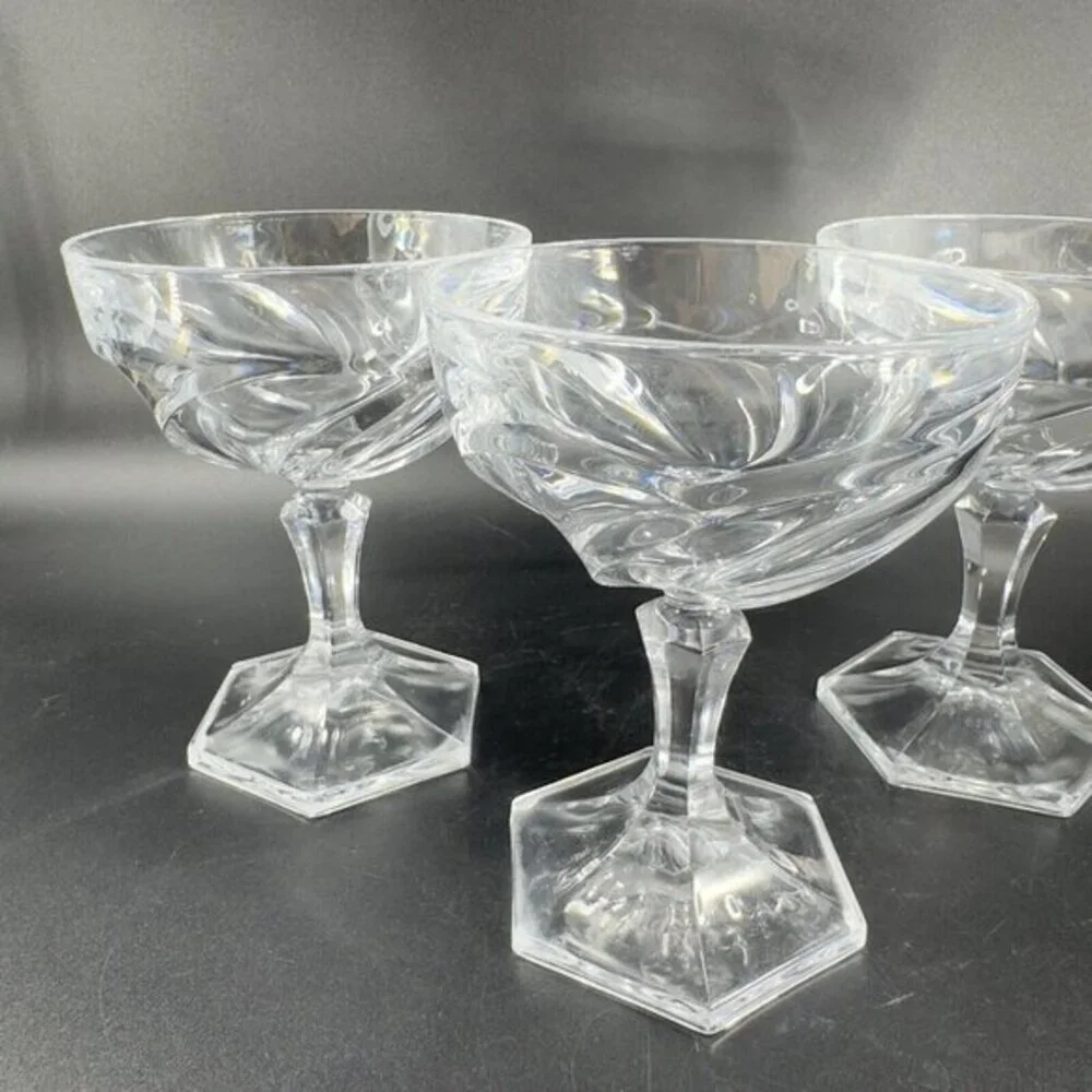 Kosta Boda Kronoberg Pattern Champagne Glass Clear Barware Glasses Set 3 Vintage